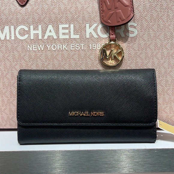 MICHAEL KORS JET SET TRAVEL LARGE TRIFOLD WALLET BLACK COLOR - Picture 3 of 16